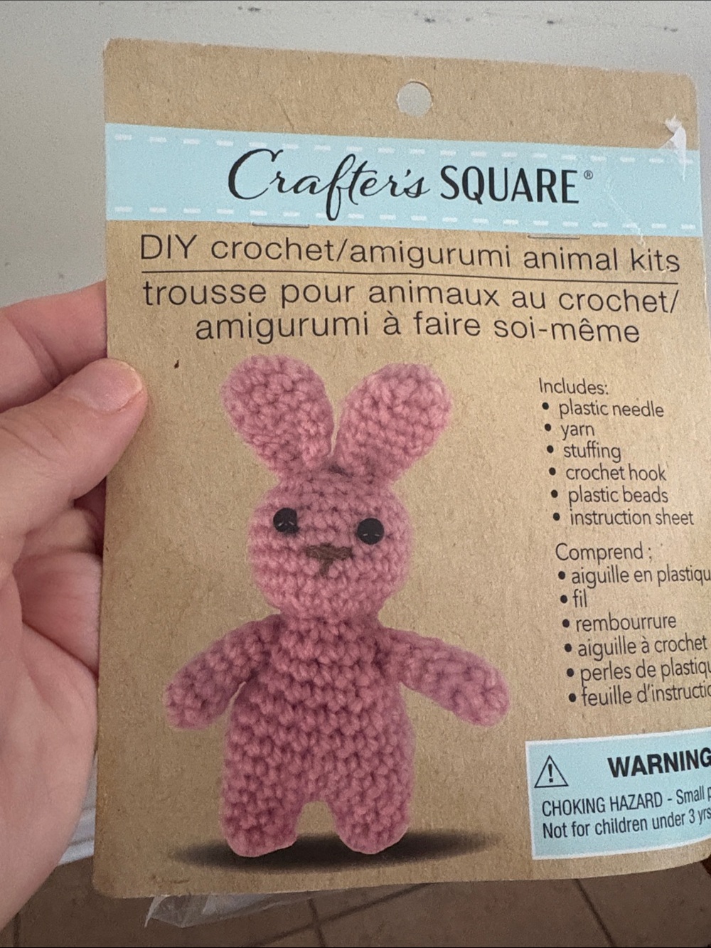 Crafter's Square Pink Crochet Amigurumi Bunny DIY Kit